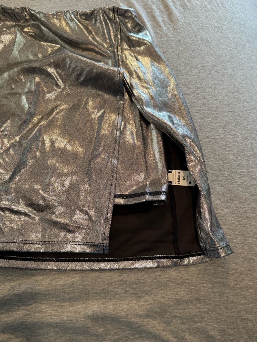 HALARA Metallic Silver Mini Skirt with Front Slit - Picture 3 of 5